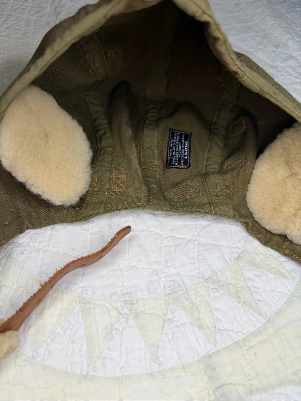 VTG WW2 US Army Air Force Type A-9 Cloth Flight Helmet Size Large - Picture 5 of 12